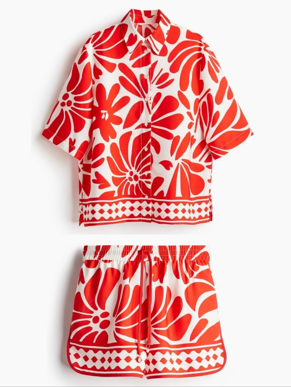 H&M Tropical Patterned Twill Shirt and Shorts set